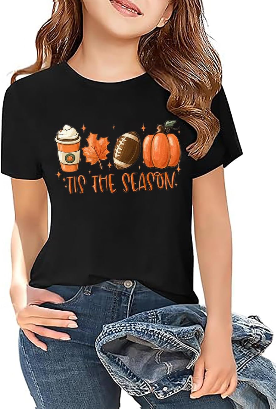 Girls Halloween T-Shirt Witches Pumpkin Graphic Tee Fall Short Sleeve Top