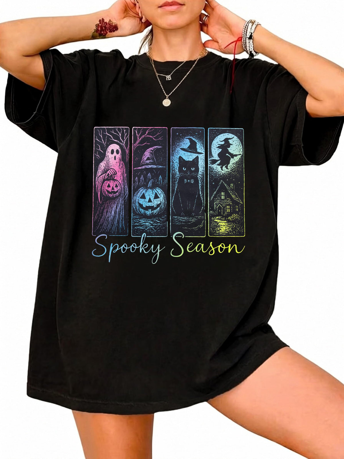 Tis The Season Halloween Shirts Women Oversized Spooky Season Ghost T-Shirt