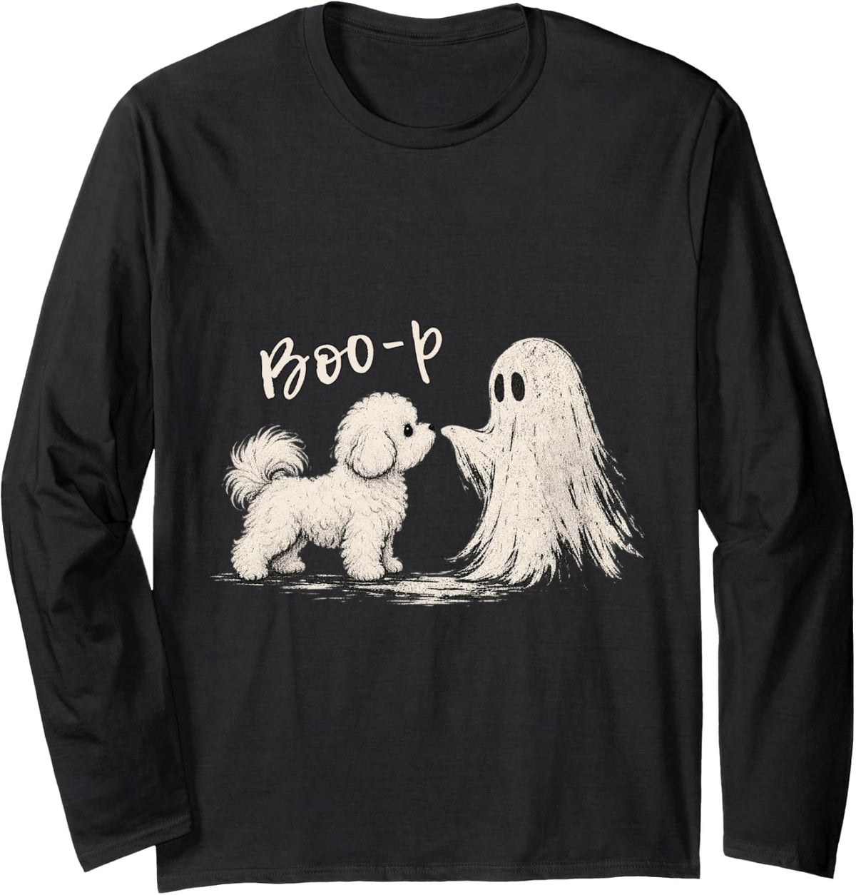 Bichon Frise Boo Boo-p Ghost Nose Boo p Halloween Dog Lover Long Sleeve T-Shirt