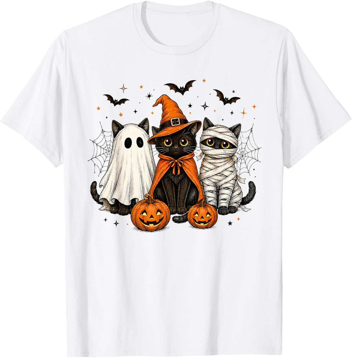 Cat Witch Halloween Pumpkin Spooky Season Men Women Kids T-Shirt
