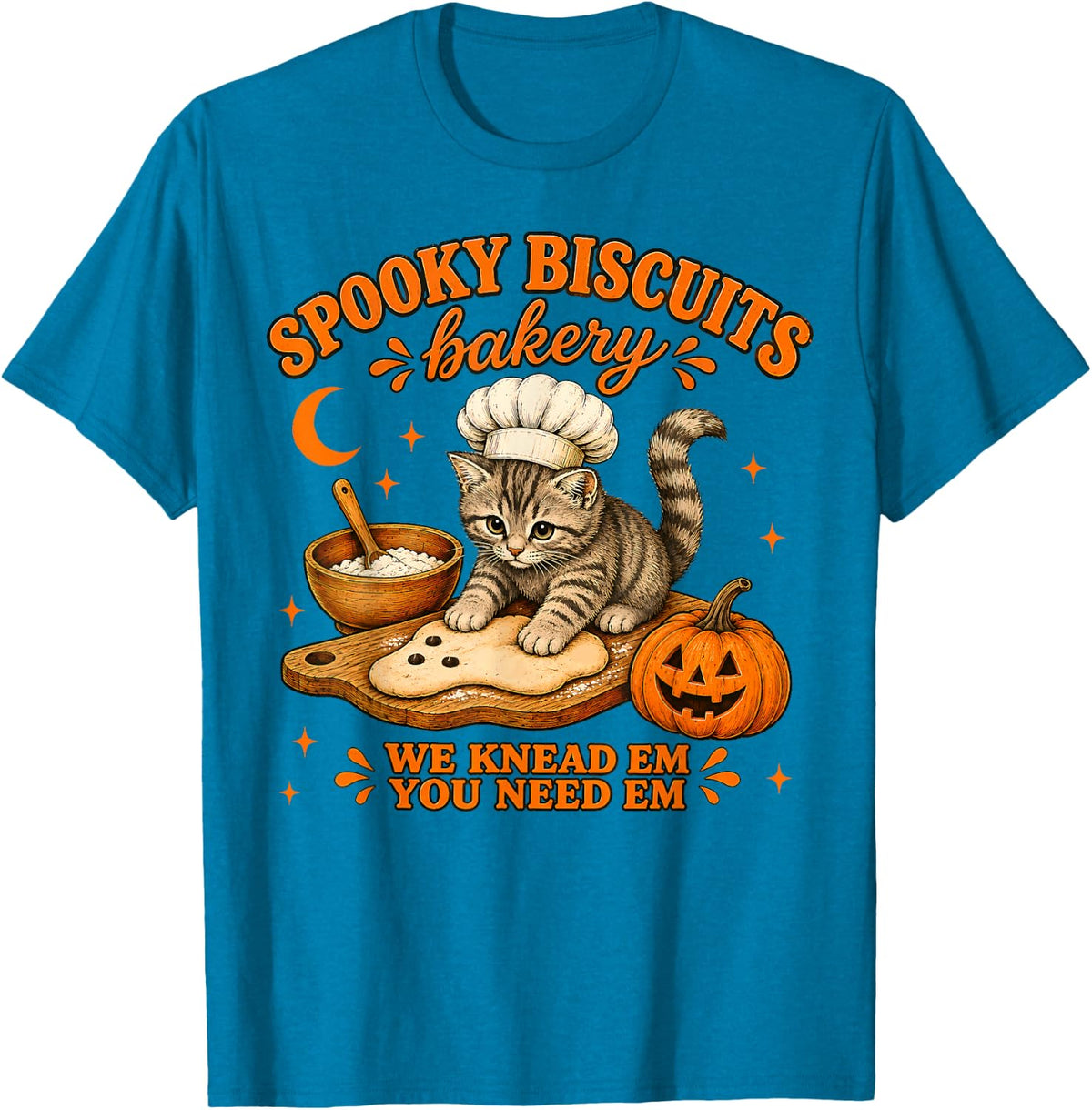 Spooky Biscuits Bakery Funny Black Cat Halloween Pumpkin T-Shirt