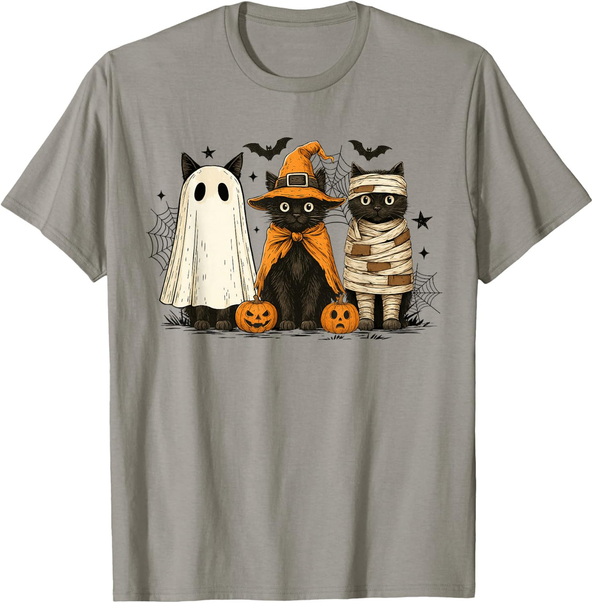 Retro Black Cat Witch Scary Halloween Pumpkin Women Men Kids T-Shirt