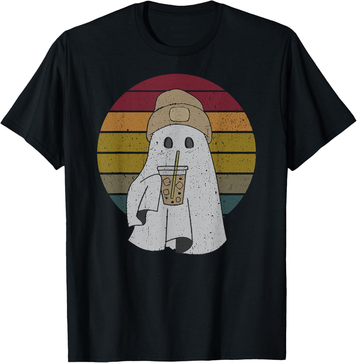 Vintage Spooky Cute Ghost Ice Coffee Halloween Costume T-Shirt