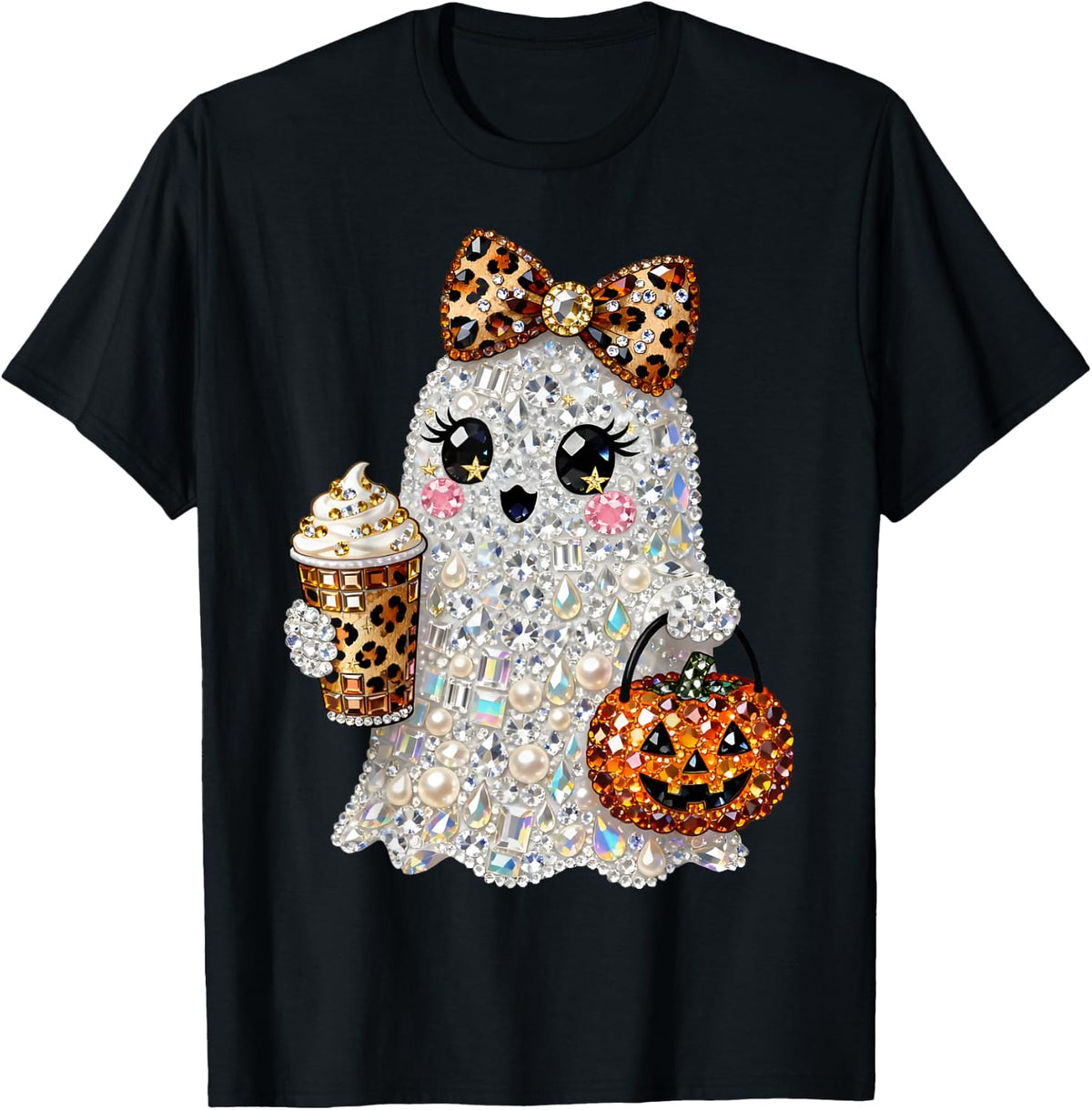 Bling Glam Ghost Leopard BooJee Spooky Halloween T-Shirt