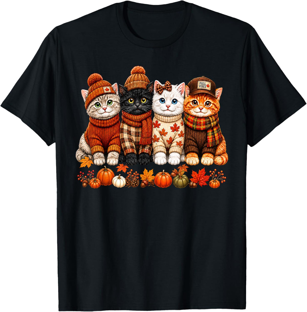 Cute Fall Cats Autumn Halloween Pumpkin Cute Cat Women Girls T-Shirt