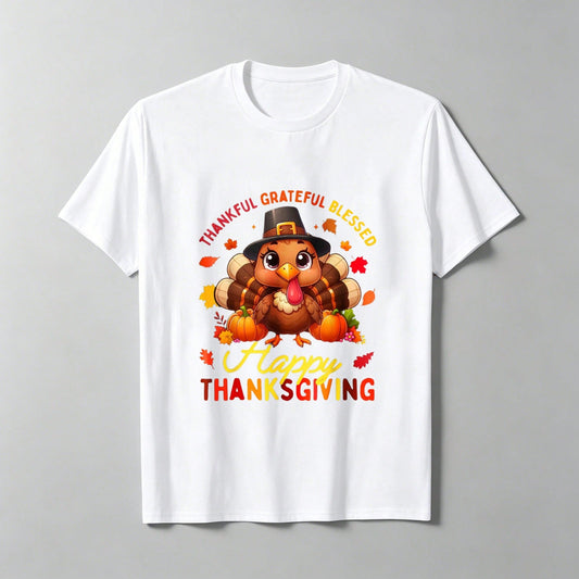 Thanksgiving Turkey Print T-Shirt, Soft And Comfortable,And Versatile