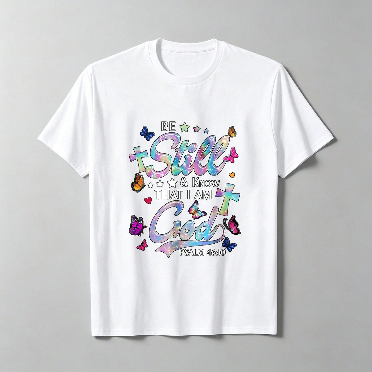 "Quiet, Know I Am God" Retro T-Shirt, Crew Neck Casual Wear, Suitable For All Seasons