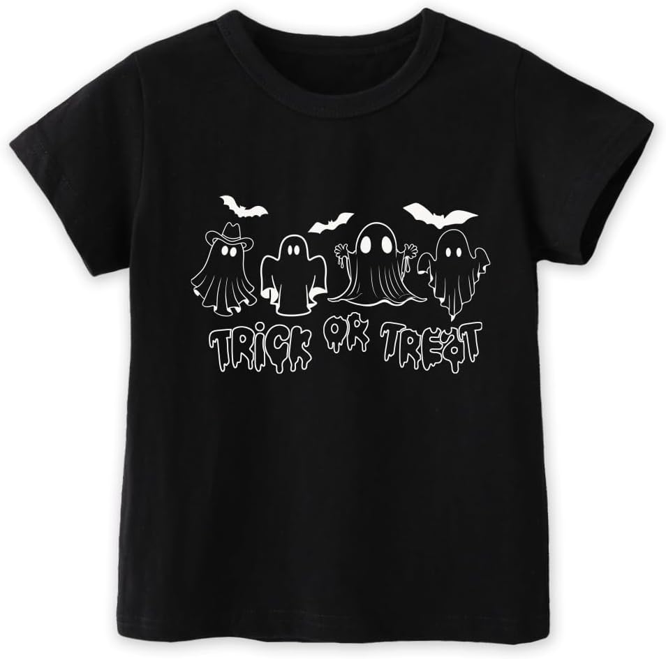Boys Halloween Shirt for Toddler Pumpkin Ghost Print Cotton Tee