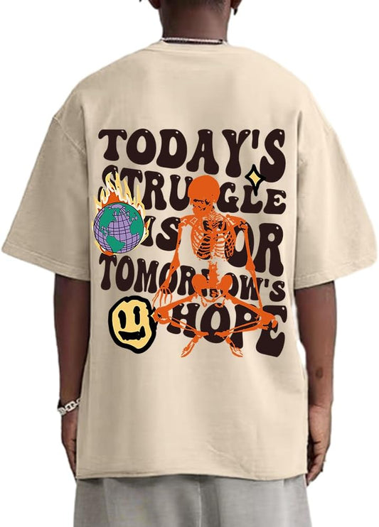 Weiyuqi Oversized Graphic Tshirt for Men Letter Print Vintage T Shirt Tees Casual Loose Fit Retro Streetwear Shirts Tops