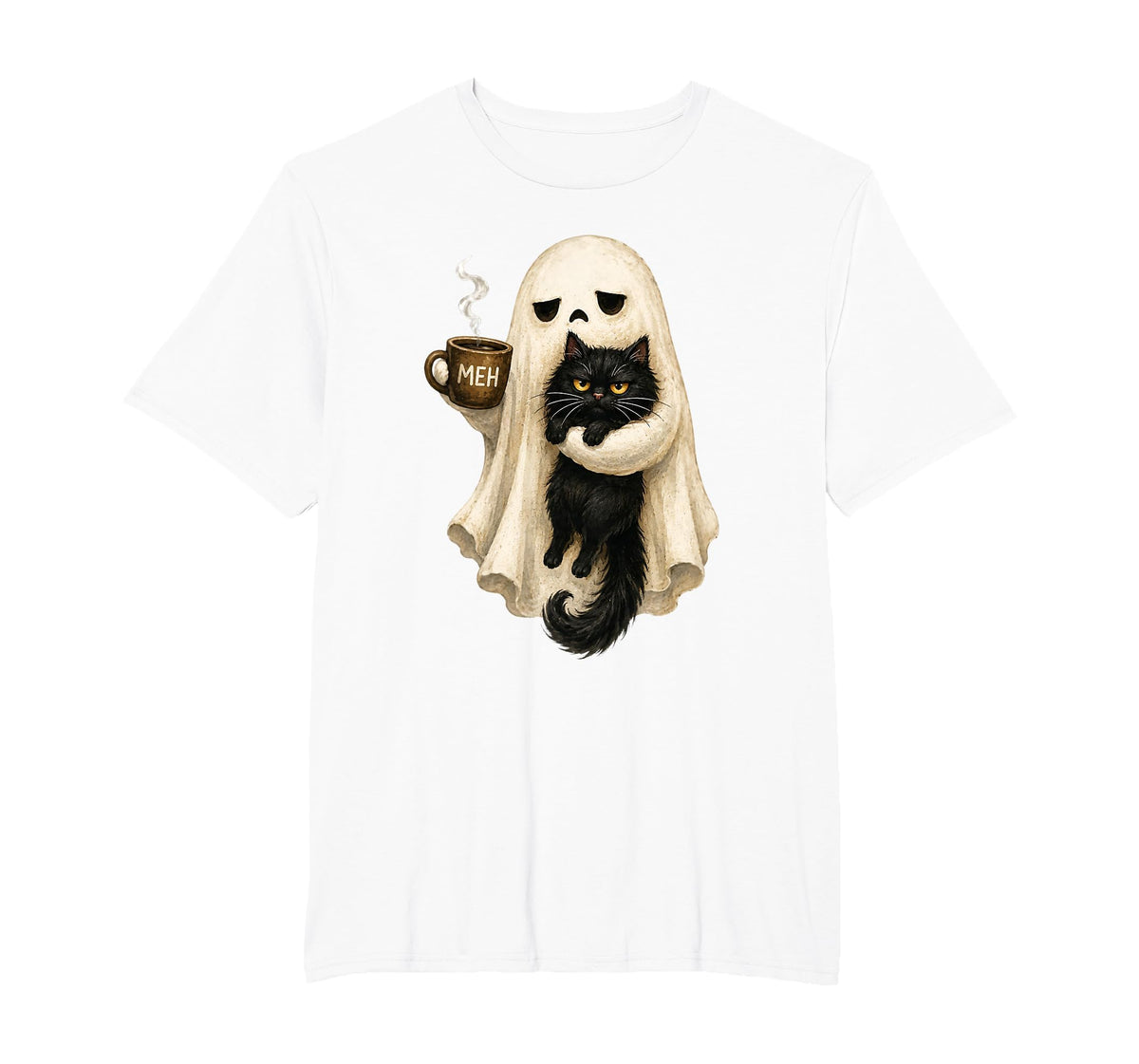 Ghost Cat Spooky Black Cat Funny Halloween Coffee Lover T-Shirt