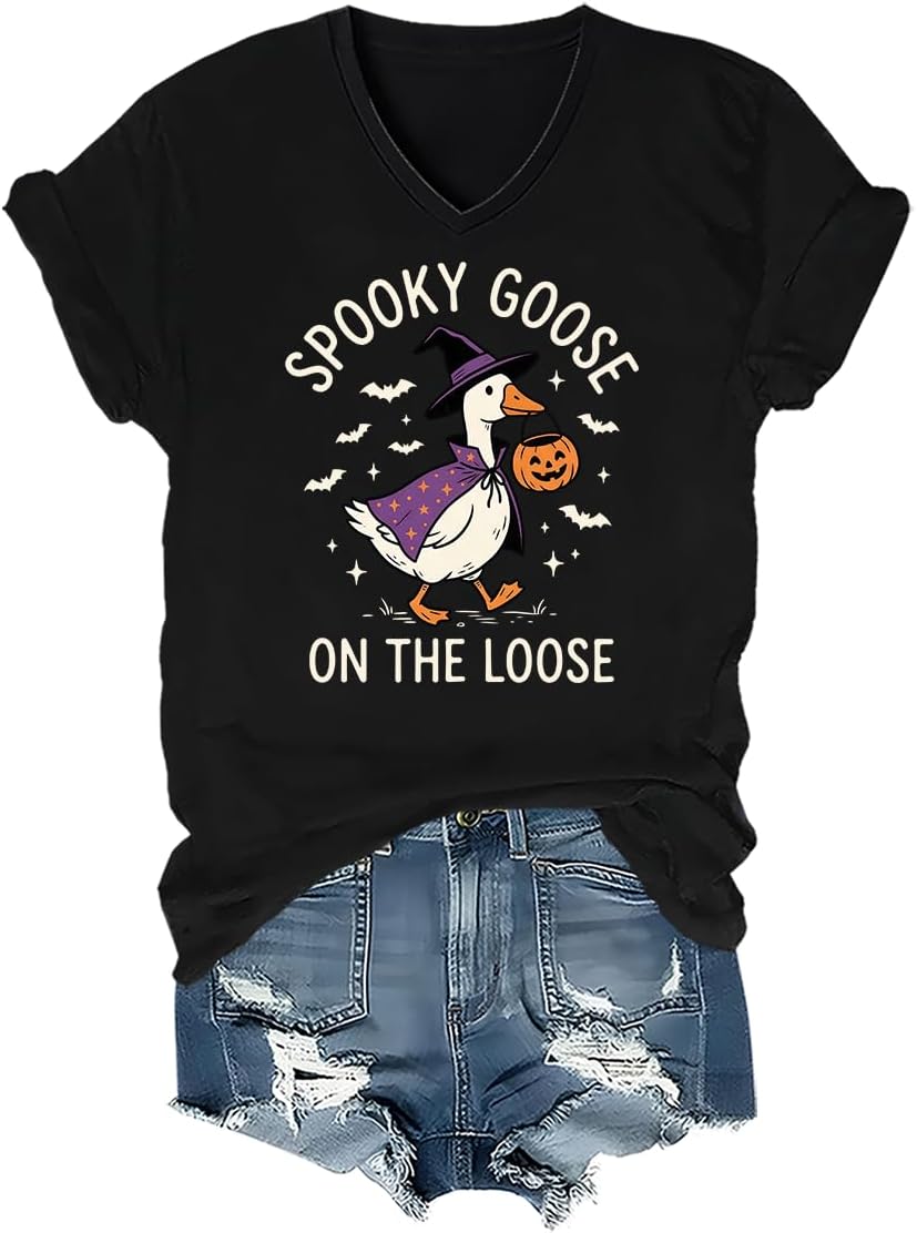 Spooky Goose On The Loose Shirt for Women, Funny Halloween Goose T-Shirt