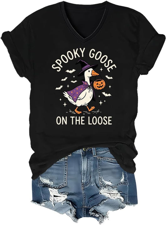 Spooky Goose On The Loose Shirt for Women, Funny Halloween Goose T-Shirt