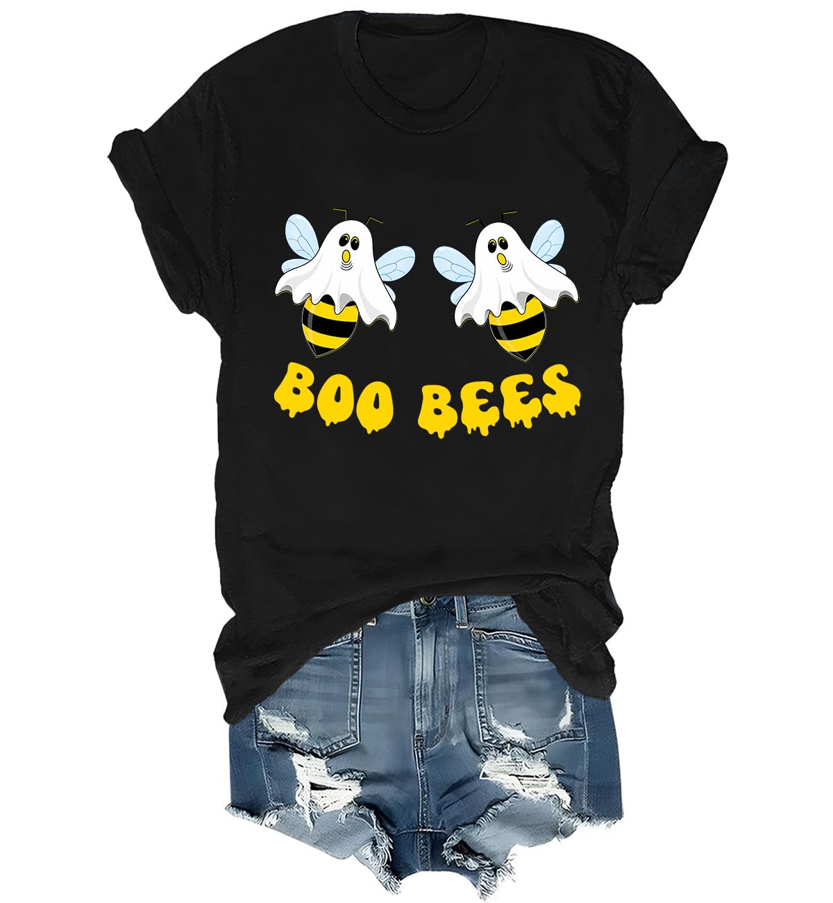 Boo Bees Halloween Shirt for Women Cute Ghost Bee Funny Halloween T Shirt