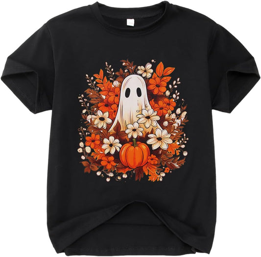 GLIGLITTR Girls Halloween Ghost T Shirt Pumpkin Floral Graphic Tee Tops