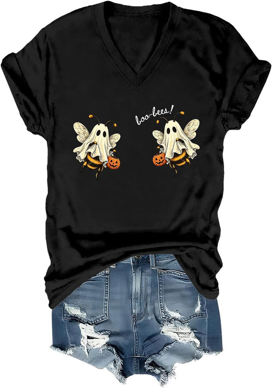 Boo Bees Halloween Shirt for Women Cute Ghost Bee Funny Halloween T Shirt