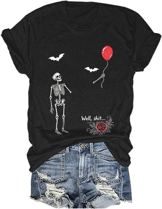 Retro Gothic Skull Halloween Shirt Funny Well Skeleton Lost Balloon Tees