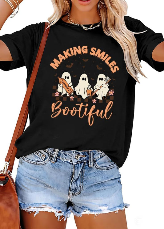 Making Smiles Bootiful Shirt Funny Halloween Dentist Shirt for Women
