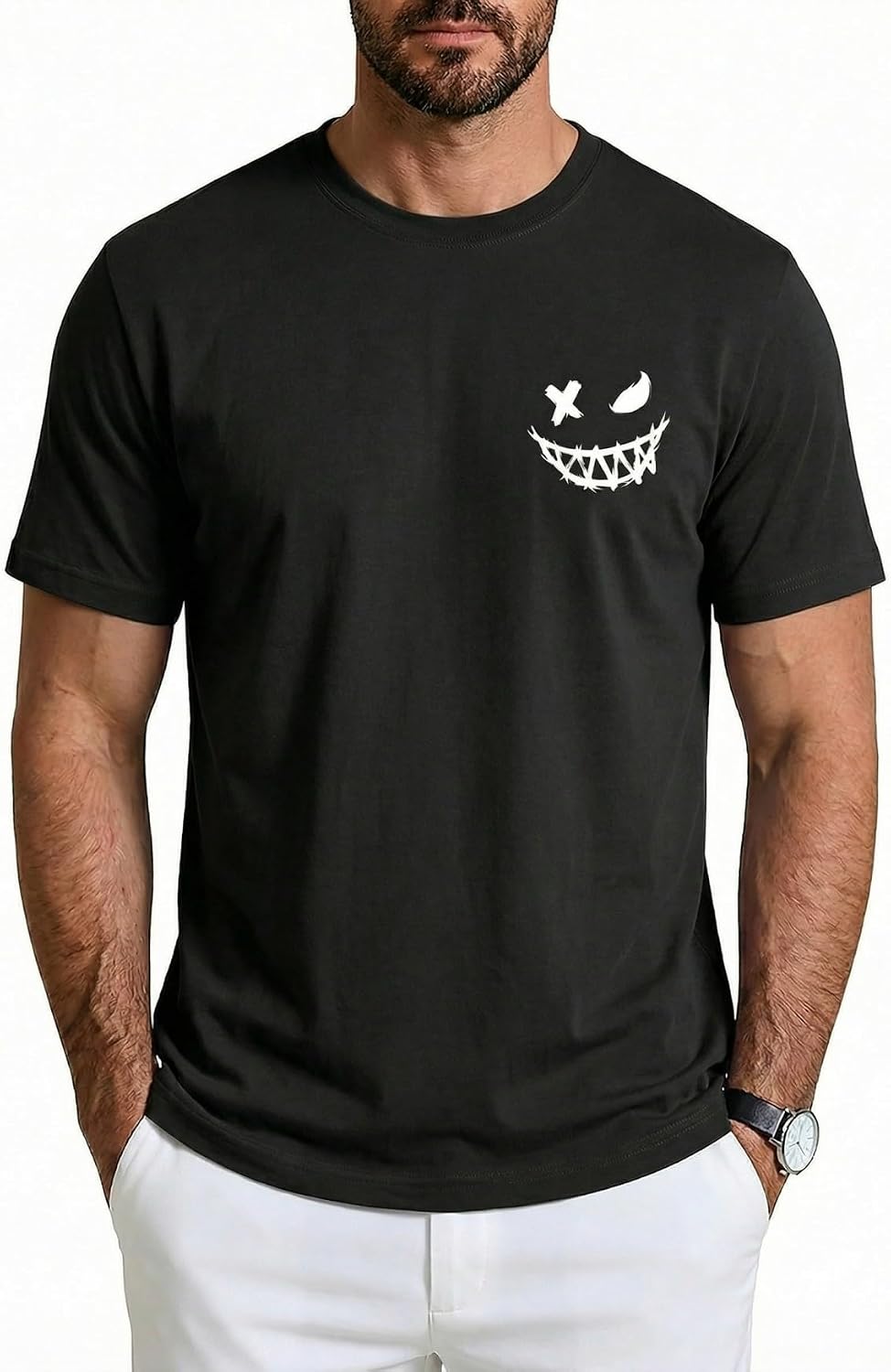 Aiyino Mens Graphic Tee Minimal Smile Streetwear