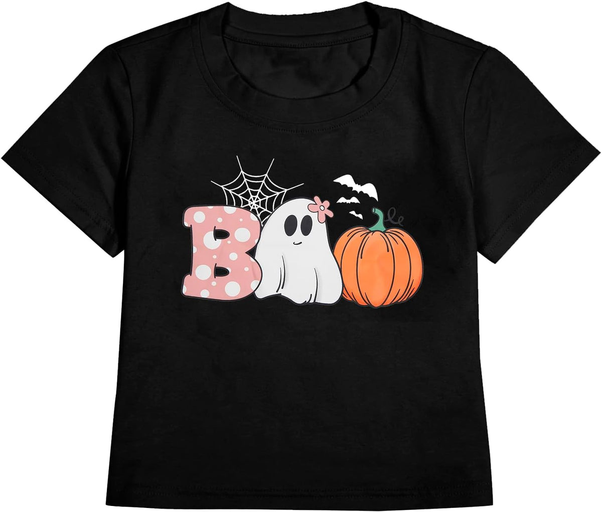 Halloween Shirts Toddler Spooky Ghost Graphic Tee Pumpkin Short Sleeve Tee