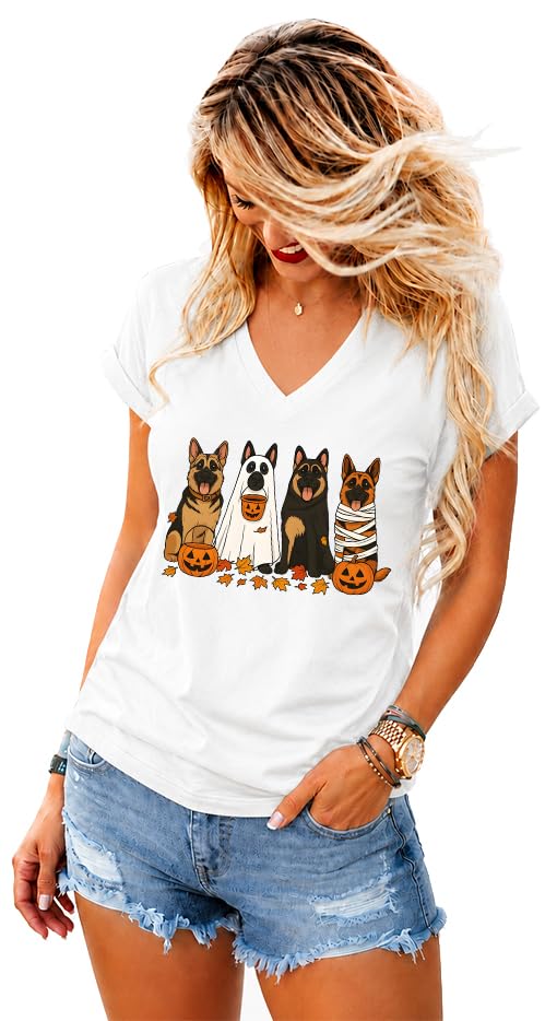 Halloween German Shepherd Shirt, Spooky German Shepherd T-Shirt, Halloween Ghost Dog V-Neck Tshirt