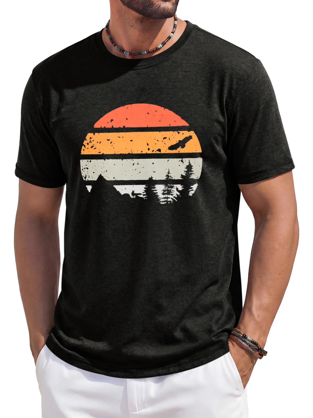 Runcati Mens Short Sleeve T-Shirts Casual Graphic Tees Summer Beach Tops
