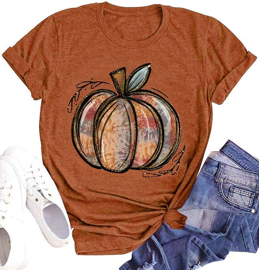 Fall Shirts for Women Halloween Pumpkin Graphic Tees Thanksgiving Family Turkey Tops Cute Autumn Thanksgiving T-Shirt