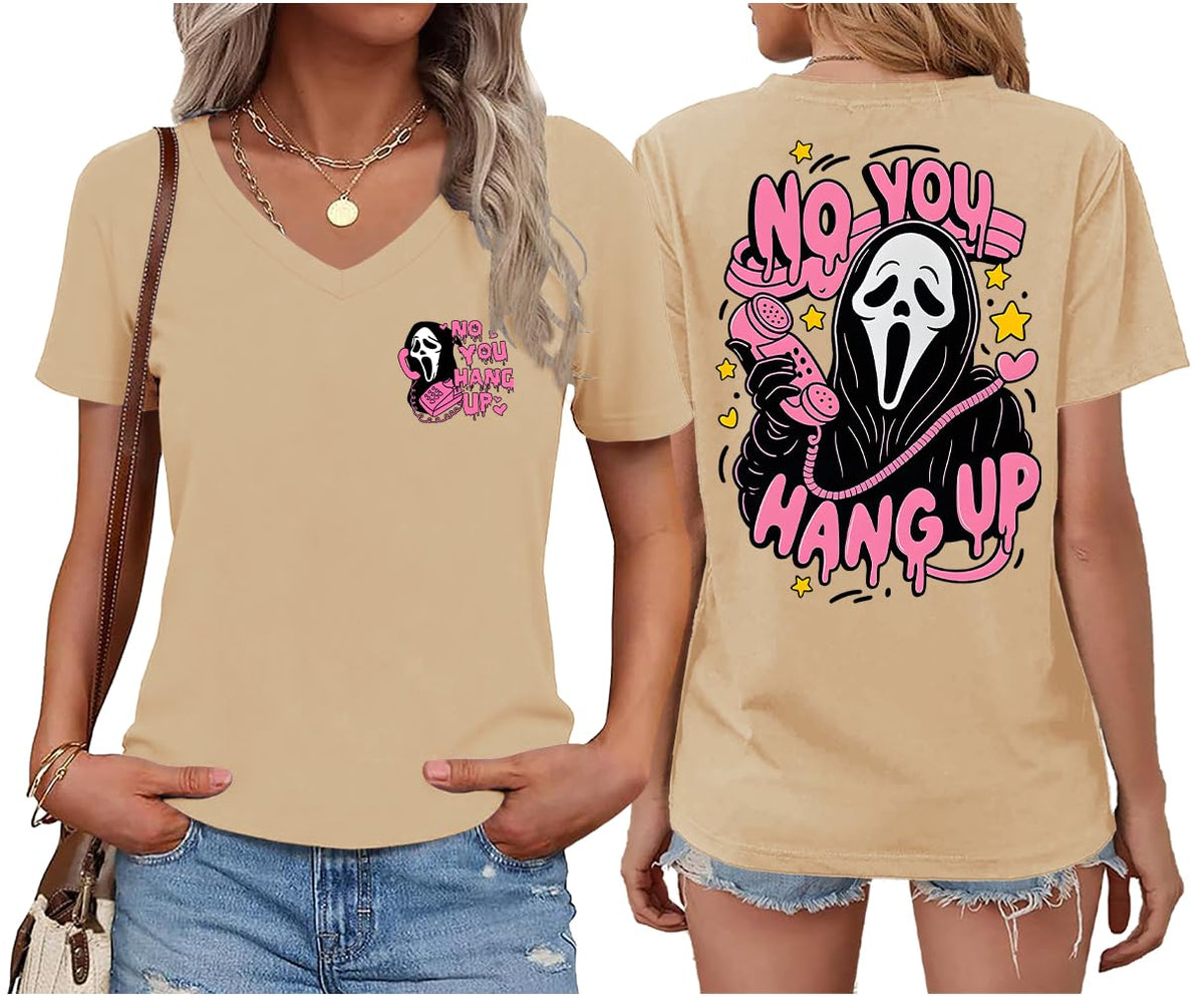 Halloween Ghost Graphic Shirt Women Pink Spooky Halloween T-Shirt