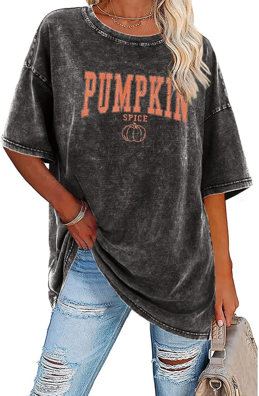 Fall Shirts for Women Thanksgiving Pumpkin Shirts Fall Pumpkin Spice Shirt Retro Vintage Halloween Oversized T-Shirt