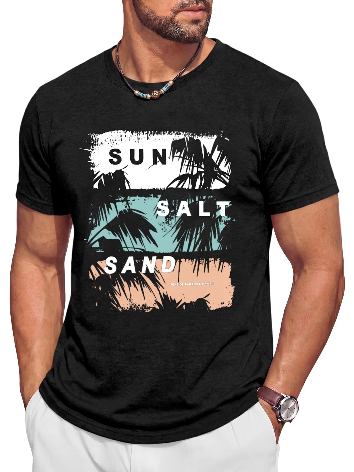 Runcati Mens Short Sleeve Crewneck Graphic Printed Casual T-Shirts