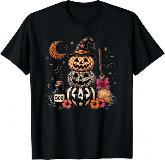 Halloween Shirts for Women - Witch Vintage Graphic Tees Pumpkin Ghost Short Sleeve Casual Top