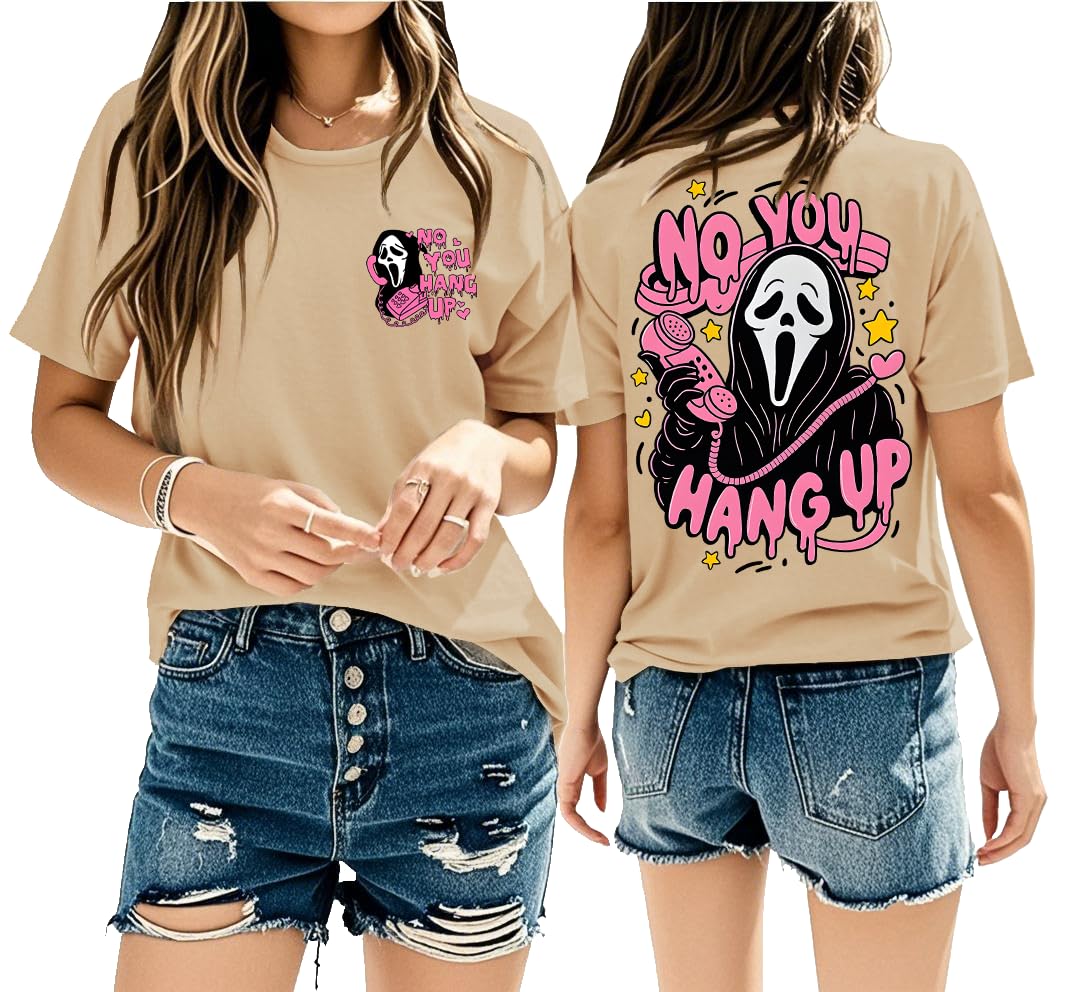 Halloween Ghost Graphic Shirt Women Pink Spooky Halloween T-Shirt