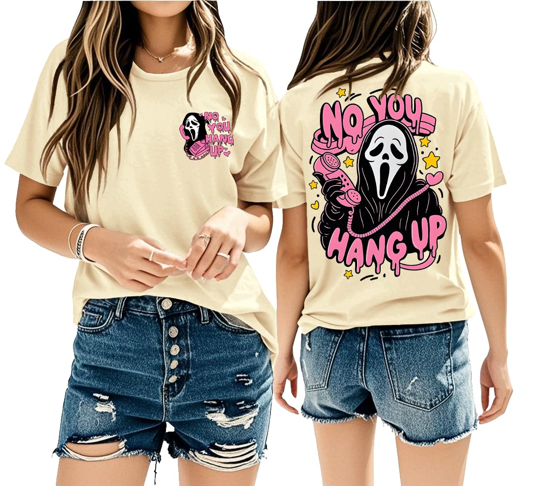 Halloween Ghost Graphic Shirt Women Pink Spooky Halloween T-Shirt