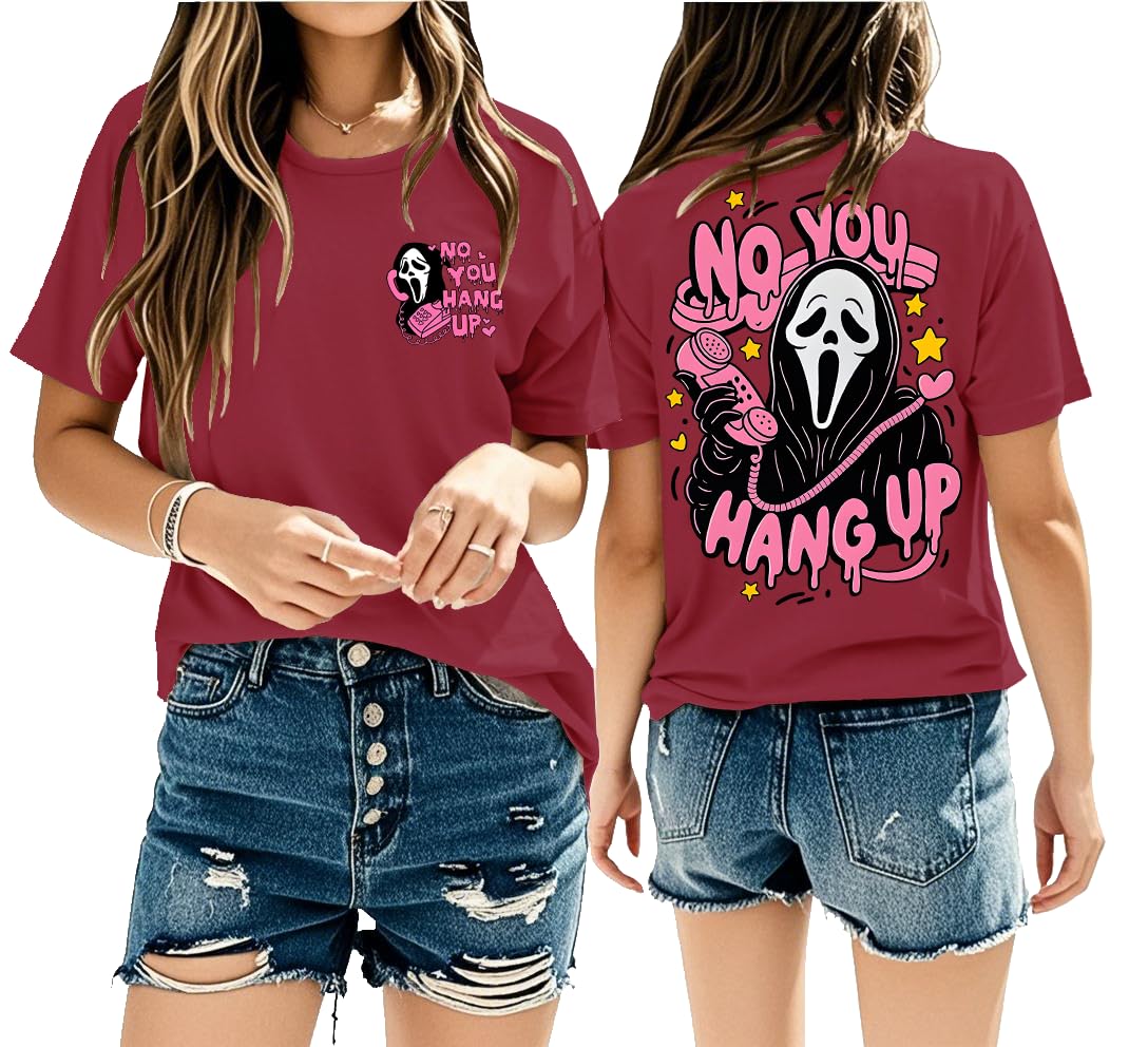 Halloween Ghost Graphic Shirt Women Pink Spooky Halloween T-Shirt