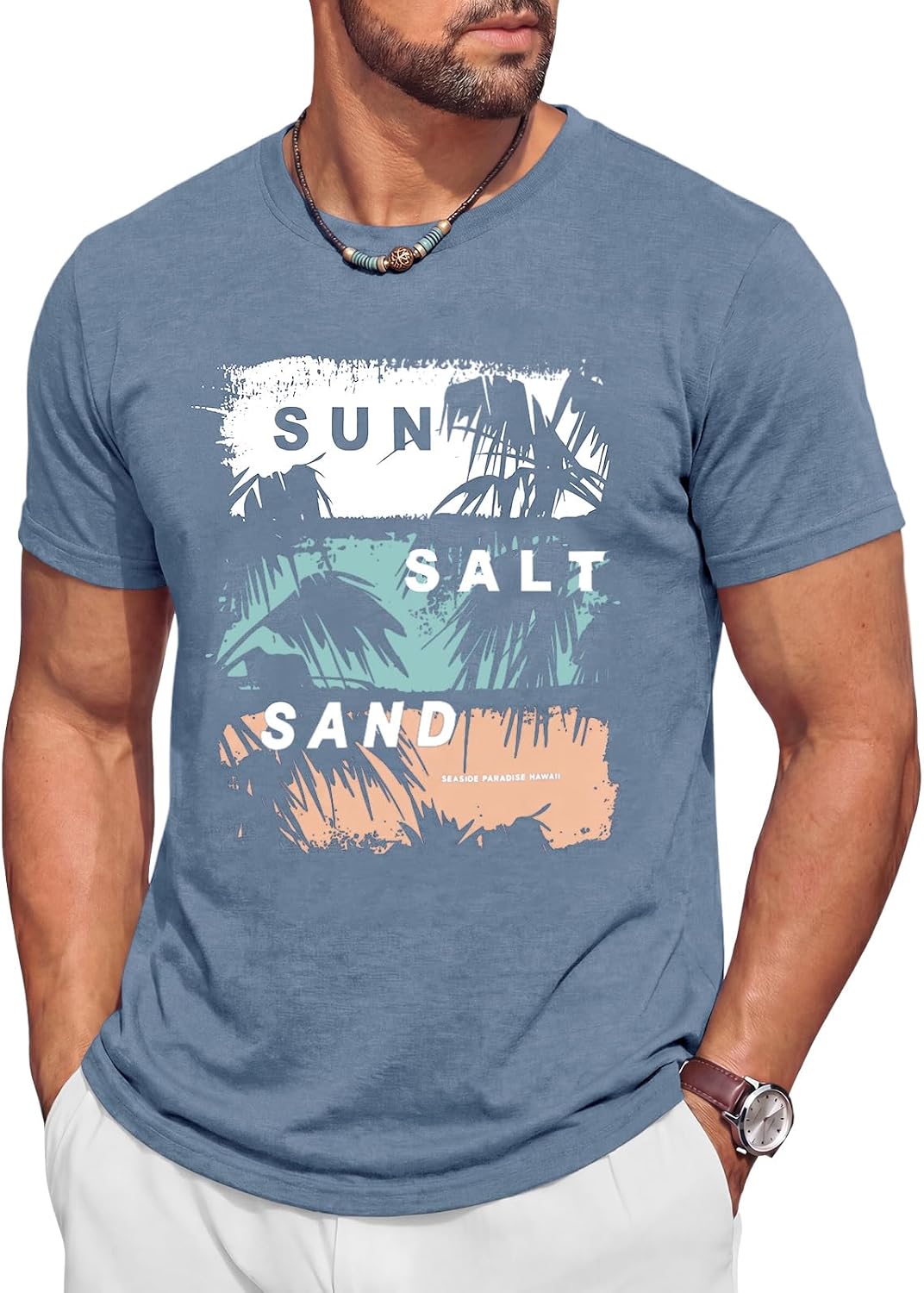 Runcati Mens Short Sleeve Crewneck Graphic Printed Casual T-Shirts