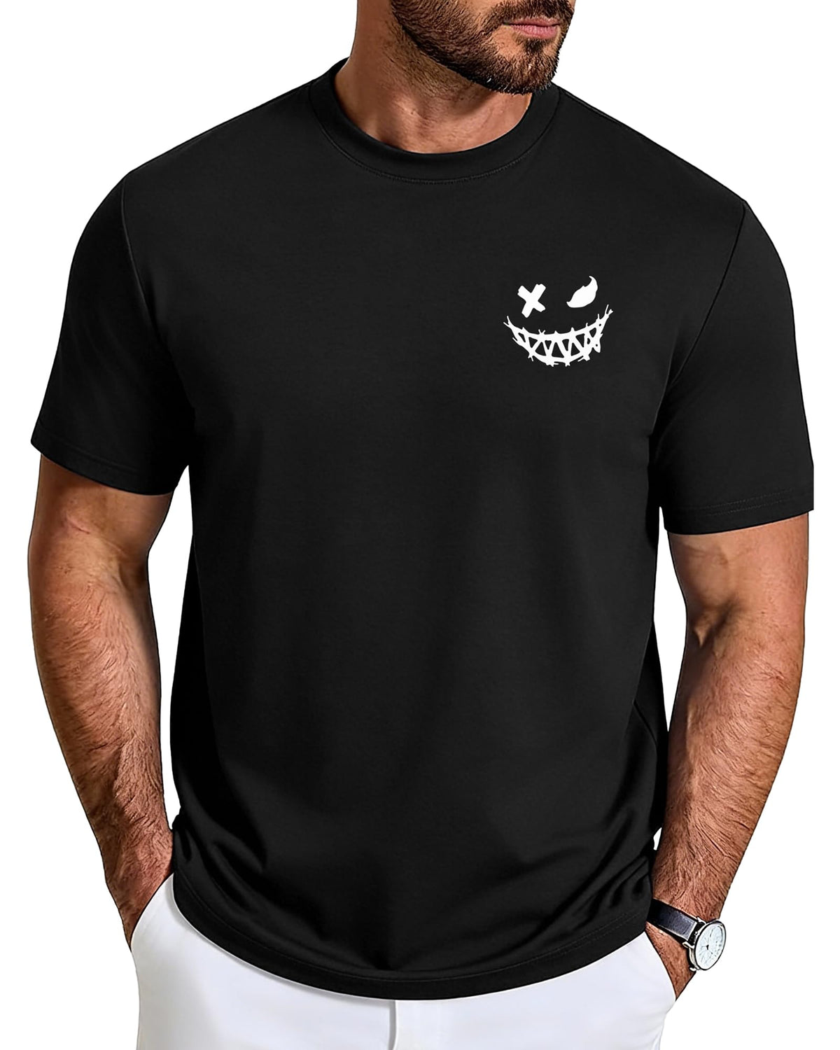 Aiyino Mens Graphic Tee Minimal Smile Streetwear