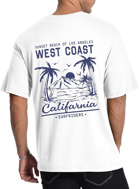 Aiyino Mens West Coast T-Shirt California Palm Tree Summer Graphic Tee