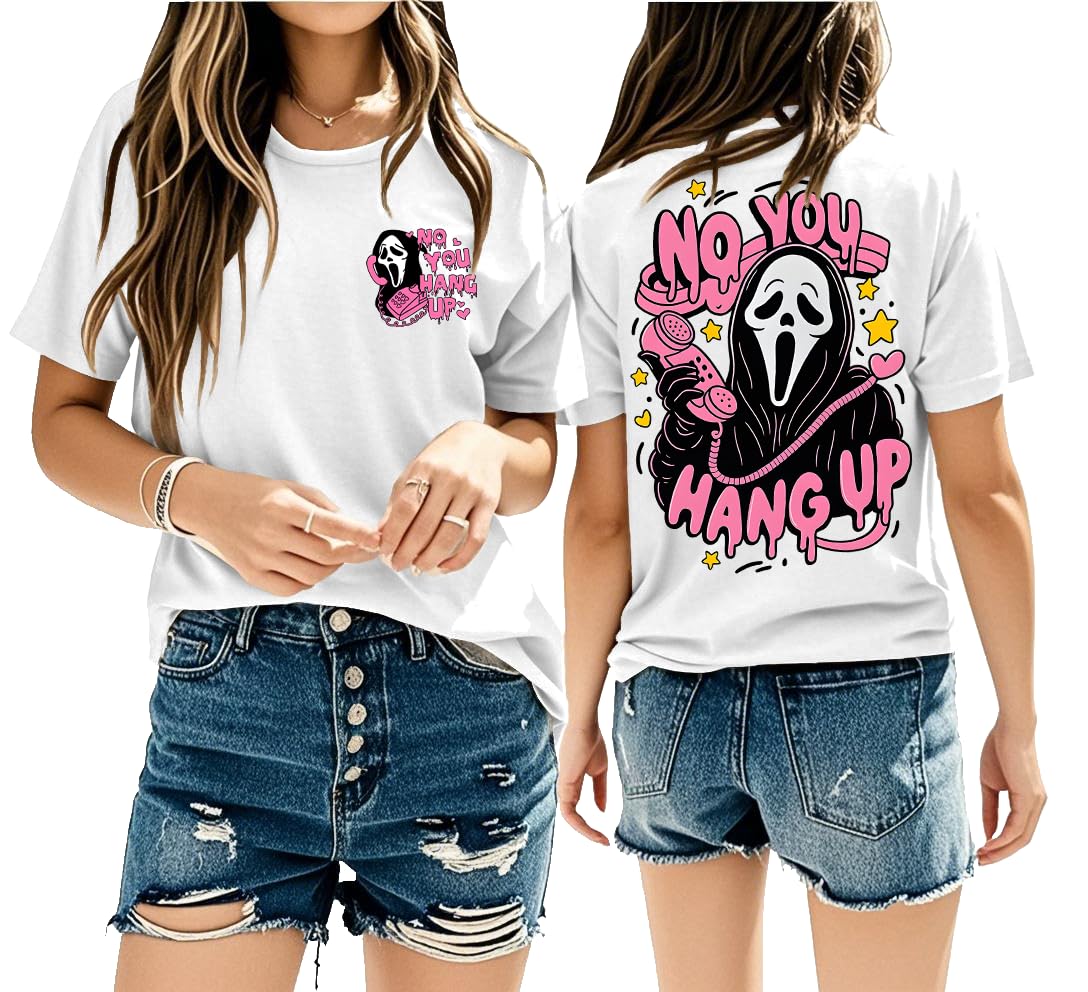 Halloween Ghost Graphic Shirt Women Pink Spooky Halloween T-Shirt