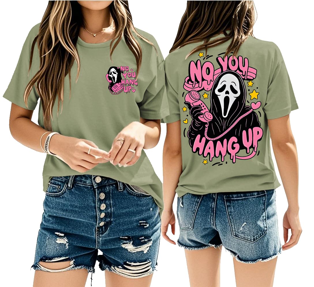 Halloween Ghost Graphic Shirt Women Pink Spooky Halloween T-Shirt