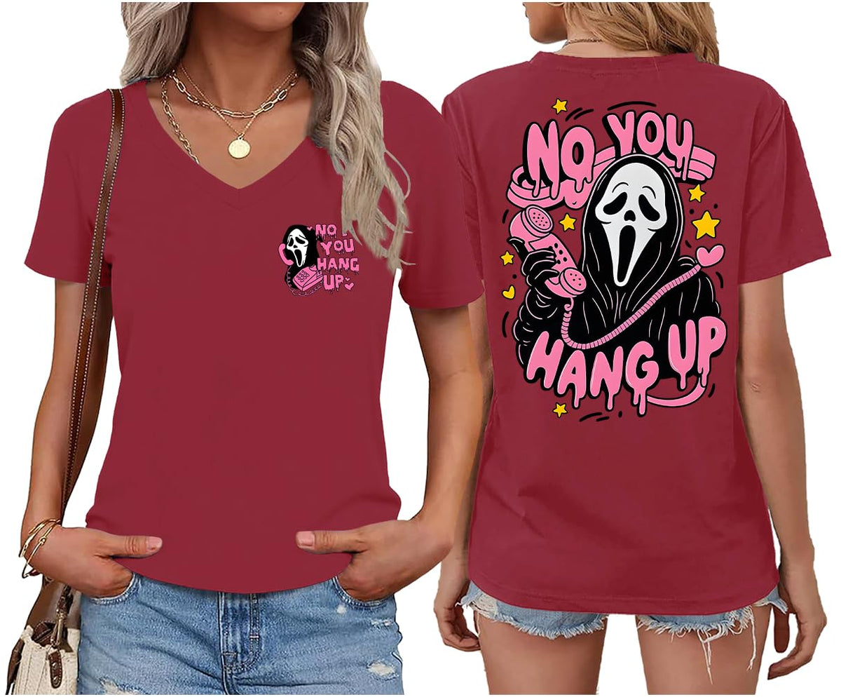 Halloween Ghost Graphic Shirt Women Pink Spooky Halloween T-Shirt