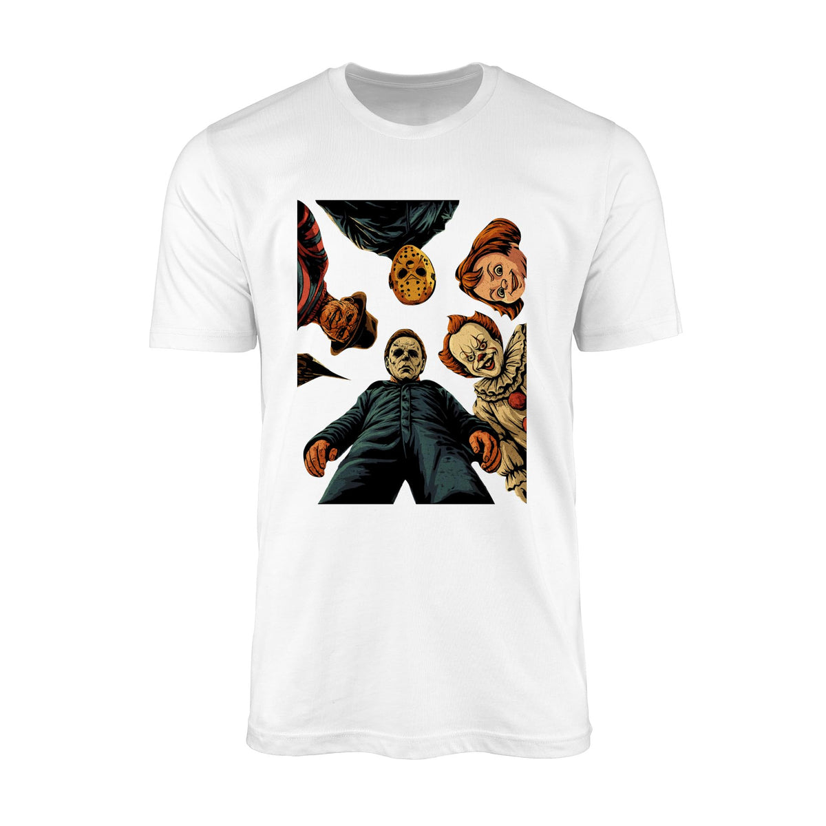 Horror Movie Inspired T-Shirt – Vintage Style Scary Faces Graphic Tee – Unisex Spooky Halloween Shirt
