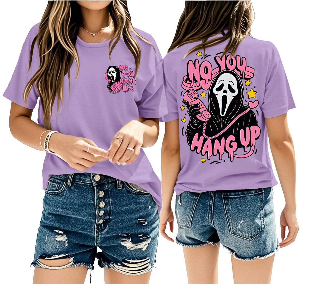 Halloween Ghost Graphic Shirt Women Pink Spooky Halloween T-Shirt