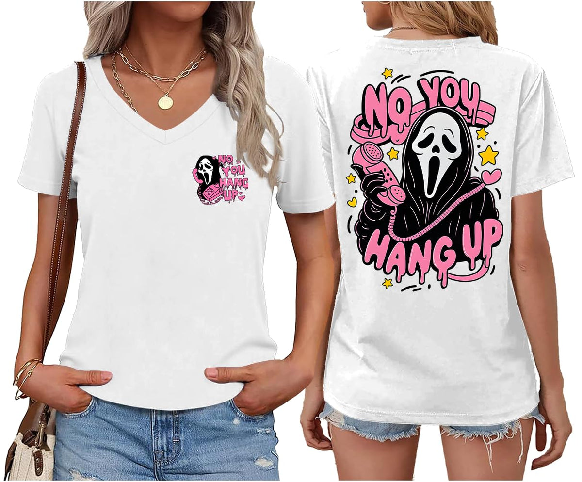 Halloween Ghost Graphic Shirt Women Pink Spooky Halloween T-Shirt