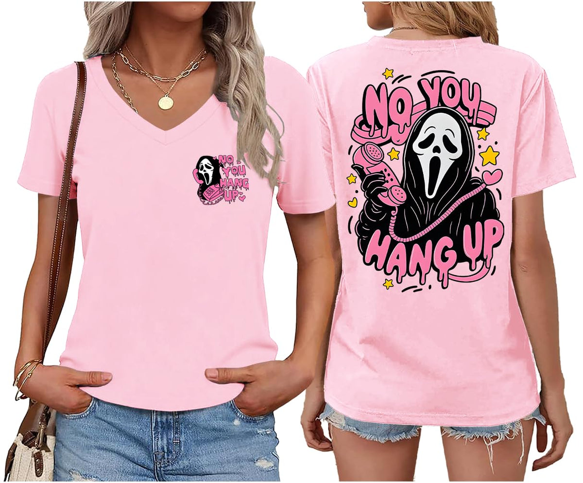 Halloween Ghost Graphic Shirt Women Pink Spooky Halloween T-Shirt