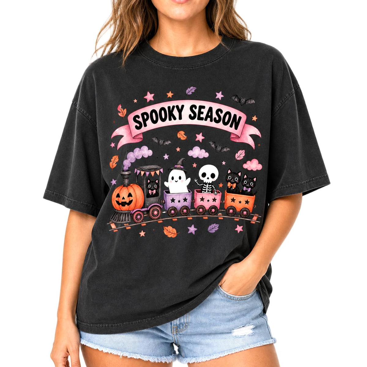 Spooky Season Shirt Women,Halloween Vintage Shirt,Washed T Shirt