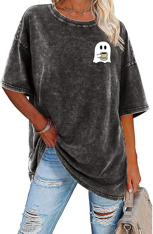 Halloween Shirts for Women Halloween Teacher Shirts Ghost Shirt Fall Retro Vintage Oversized T-Shirt