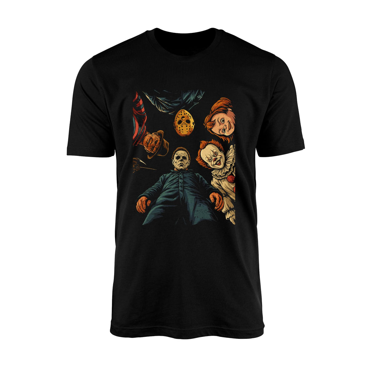 Horror Movie Inspired T-Shirt – Vintage Style Scary Faces Graphic Tee – Unisex Spooky Halloween Shirt