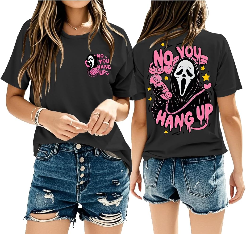 Halloween Ghost Graphic Shirt Women Pink Spooky Halloween T-Shirt