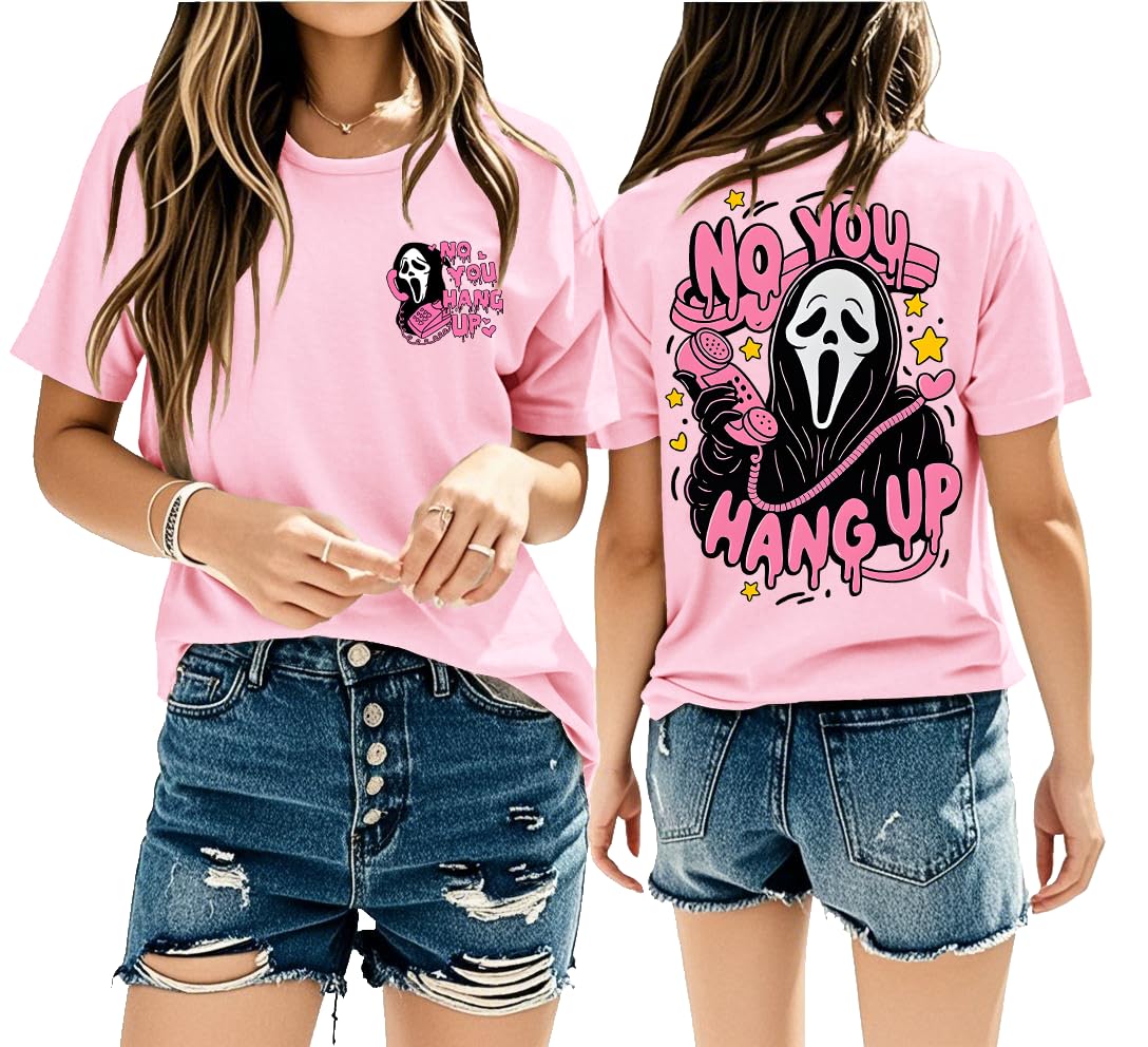 Halloween Ghost Graphic Shirt Women Pink Spooky Halloween T-Shirt