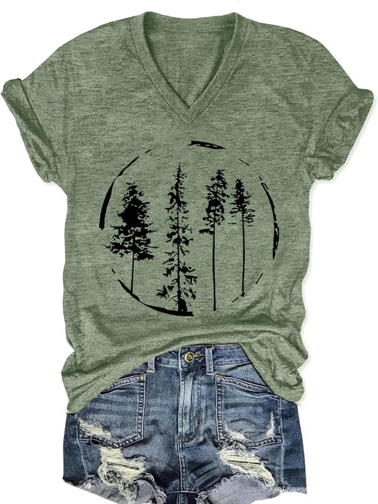 Vintage Boho Tops for Women V-Neck Flowers Shirt Spring Graphic Tees Floral Print Summer Casual Short Sleeve Tshirt Top