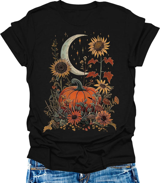 Womens Flower Graphic Tees Summer Short Sleeve Shirts Casual Loose Beach Tops